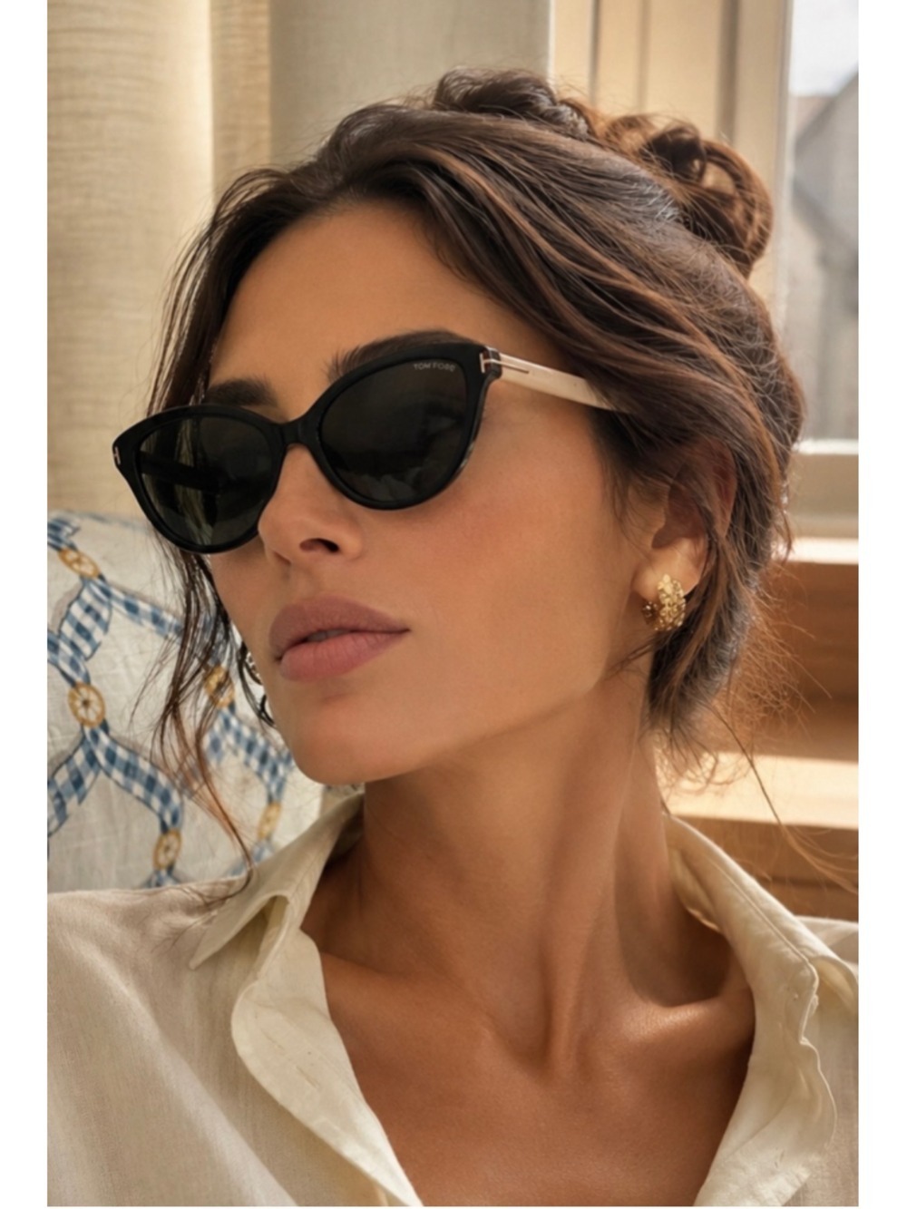Women's Tom Ford Priscila Sunglasses Black and Beige Chic